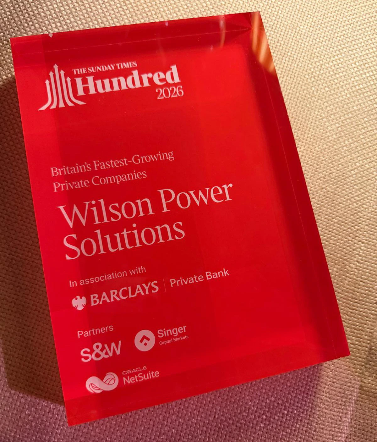 wilson power solutions sunday times 100 award