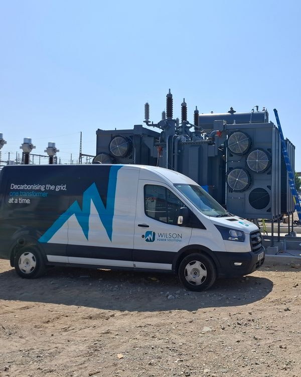 Wilson power solution van in front of power transformer at Chevire BESS